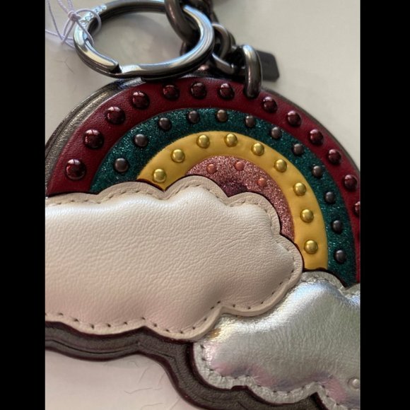 Coach Rainbow Studded Cloud Leather Bag Charm Keychain F30980 Metalic GlitterNWT - Picture 3 of 5